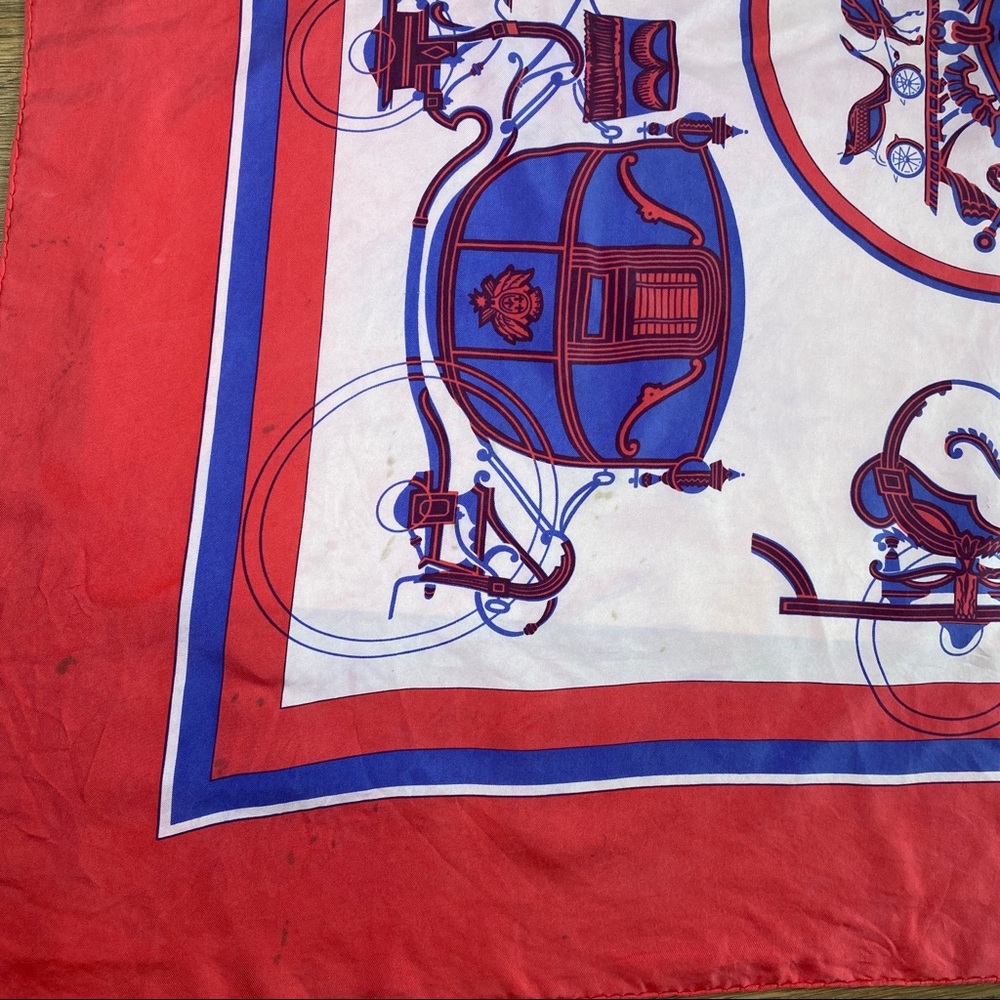 HERMES Vintage Silk Scarf Ex Libris Hugo Grygkar Horse Carriage Rare 34" x 35.5" - Picture 11 of 11
